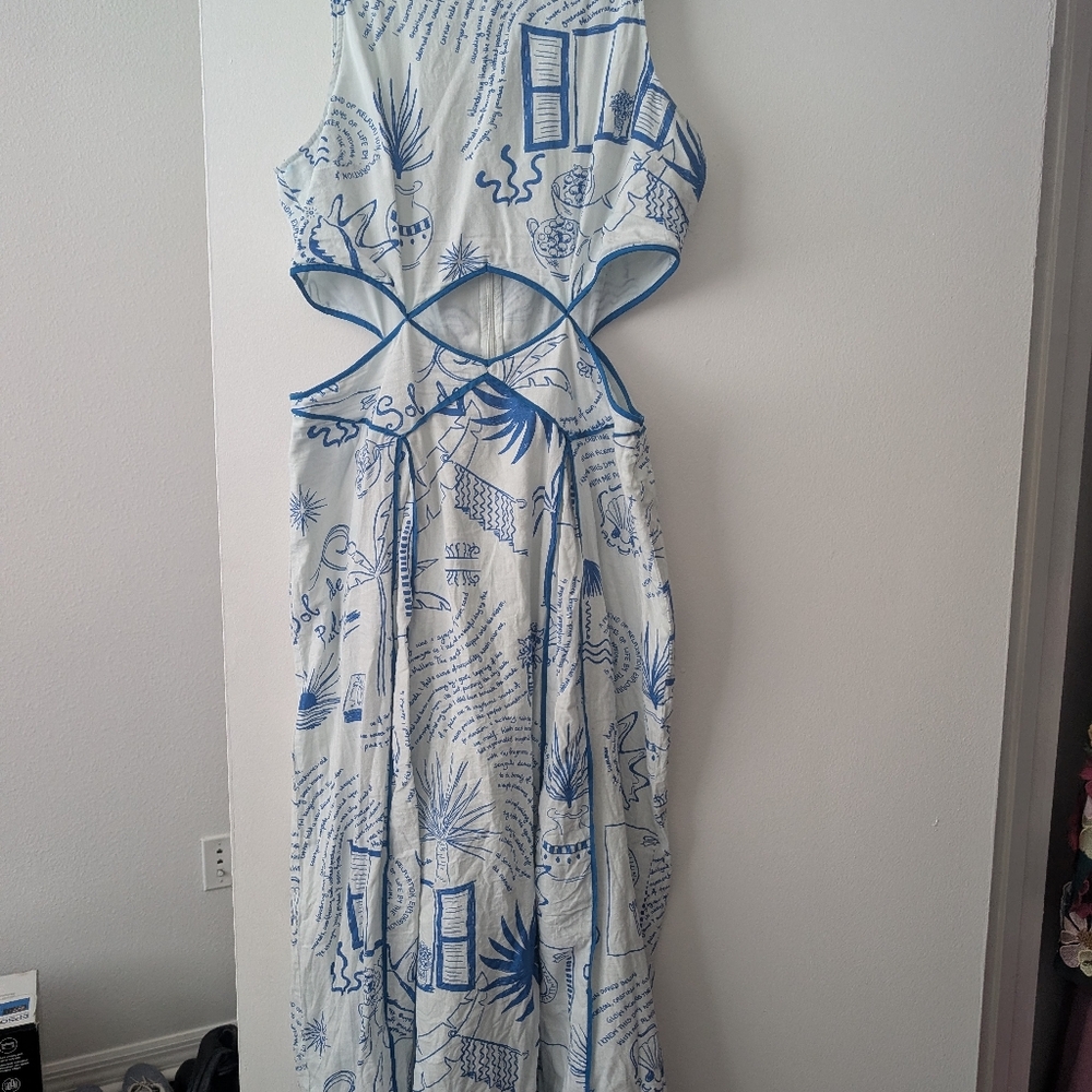Anthropology Cut Out Blue and White Tropical Women's Dress
